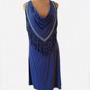 Chic Navy Fringe Beaded Women's Dress Western Yellowstone